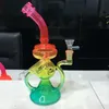 Rasta recycler dab rig 10 inch colorful glass bong fab egg heady glass water pipe bubbler with bowl and banger