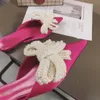 MOLAN BRAND Designer 2018 роскошная жемчужная бабочка-узел женщина плоский шелк слайды остроконечные леди скользят на мокасины мулы флипса