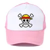 Japão Anime One peça Impressão Crânio do crânio Cartoon Snapback Homens Mulheres boné de beisebol de verão Mesh Hat Driver de caminhão Cosplay64567777