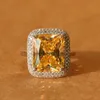 Prata maciça moda- com amarelo Zirconia in18k banhado a ouro cristal Zircon Gemstone anel de ouro amantes casamento engajamento casal Fine Jewelry