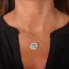 Kettingen hanger ketting geometrische ronde vorm geplaveid 5a kubieke zirkonia regenboog cz oog Turkse gelukkige vrouwen sieraden