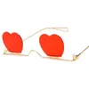 Mulheres sem aro amor em forma de coração óculos de sol chic onda de metal quadro lente gradiente óculos óculos eyewear lunettes de designer