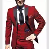 Tuxedos de marié rouge noir Peak revers garçons d'honneur robe de mariée pour hommes Excellent homme veste Blazer costume 3 pièces (veste + pantalon + gilet + cravate) 2211