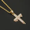 18K Gold & White Gold Plated Cubic Zirconia Bling Glacier Melting Droping Cross Pendant Necklace Hip Lovers Diamond Jewelry for Men & Women