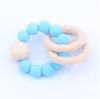 Baby Teether Rings Food Grade Beech Wood Teething Ring Soothers Chew Toys Shower Play Chew Round Wooden Bead Newborn Silicone teether LT1019