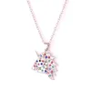 Silver Plated Unicorn Horse Head Pendant with Colorful Crystal Animal Link Chain Necklace