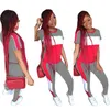 レタープリントトラックスーツ夏の女性Tシャツパンツ2個/セット半袖トラックスーツパッチワークトップス衣装服セットOOA6561