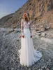 2019 Land Bohemian Bröllopsklänningar Långärmad Chiffong Lace Appliqued Bridal Gowns Sweep Train Boho Bröllopsklänning Robe de Mariée