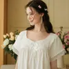 Vêtements de nuit pour femmes à manches courtes en coton Pyjamas Shorts Costume Femme Été Rétro Blanc Vêtements de nuit Lâche Vent Princesse Piyamas Femmes