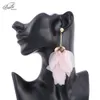 패션 트렌디 한 큰 원사 꽃 귀걸이 긴 매달려 핑크 꽃 드롭 귀걸이 보헤미안 유행 보석 파티 도매에 대 한