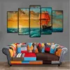 5 Stück schöne Sonnenuntergang Schiff Segeln auf dem Meer abstrakte Ölgemälde Wandkunst HD-Druck Leinwand Malerei Mode hängende Bilder