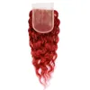 Wefts Water Wave Red Human Hair Bundles with Closure Bright Red Brazilian Wet and Wavy Human Hair Weaves 3Bundles with Lace Front Clsour