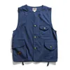 Qingxin13 Herrvästar Mens Sommar Ärmlös Vintage Multi-Pocket Vest Amerikansk Casual Bomull Safari Style Coat Waistcoat Male