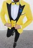 Moda Bir Düğme Mavi / Sarı / Mor / Yeşil Düğün Erkekler Tepe Yaka Üç adet İş Damat smokin (ceket + pantolon + Vest + Tie) W1013 Takımları