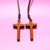 new Handmad carved Wooden Cross pendant necklace vintage Christ Jesus long sweater chain jewelry lovers stylish 12pcs
