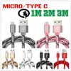 Type C-kabel Micro USB Data Fabric Charger Cables 1M 2M 3M Kabel voor Samsung S6 S7 S8 Plus MacBook HTC Android-telefoon