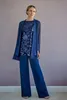 Royal Blue mãe 2 Parte dos vestidos de noiva 2020 Suit Pant noivo Vestidos Wear Lantejoulas Lace Chiffon Jumpsuit Ocasiões especiais Mom