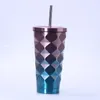 500ml Stainless Steel Diamond Car Cups Outdoor Travel Portable Gradient Pineapple Cup With Straw 6styles RRA2010