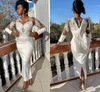 Arabisch Ebi Aso Sheer Long Sleeve Mermaid Prom Party Kleider Spitze applizierte Juwelenausschnitt Knöchel Länge Schwanz Abendkleider Al