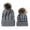 Ouder-kind cap winter gebreide hoed 2 stks mom baby hoeden warme bont bobble beanie wol pompom hoed kinderen wol bal pet