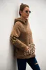 Fashion-Patchwork Pullover Långärmad Zipper Sherpa Leopard Sweatshirt Mjuk Fleece Hooded Outwear med fickplattor Hoodie Coat LJJA3149