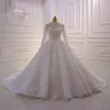 럭셔리 무슬림 긴 소매 볼 가운 웨딩 드레스 높은 목 레이스 아플리케이드 비즈 플러스 크기 신부 가운 로브 드 마리에