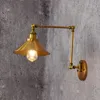 110V / 220V Loft Style Vintage E27Wall Sconce Swing Arm Badside Lampa Modern Brass Bronze Plated Wall Light Fixtures Iron Lampshade