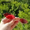 YOOSKE Skinny Ovale Zonnebril Vrouwen 90s Vintage Kleine Kat Eye Sun Glasseses Mannen Metalen Frame Tiny Small Round Sunglass UV400