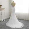 Suknie ślubne Tulle Syrenki z koronkowymi aplikacjami 2020 Sweep Pociąg Suknie ślubne Backless Bride Dress Vestido de Novia