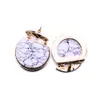 round Green White kallaite Natural stone Stud earrings Gold Color Metal Marble Turquoise Stud Earrings For Women jewelry