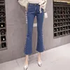 Skinny Jeans Women 2022 Flare Pants Pearl Beaded Denim Mujer Spirng Summer Mid midja Casual Vintage L2838