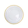 21 cm Round Wedding Clear Golden Golded Beaded Carregador Pates Placa de vidro para decoração de mesa de casamento EEE523