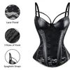 Bustiers Corsets Сексуальные стимпанк Busterier Corset Leather и кружевная панк -готическая одежда Overbust Femme Черные ремни для похудения для корпуса талия