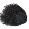 アフロパフ巾着ポニーテールショートキンキーカーリーバンエクステンションUPDOヘアーピース1bカラー人間の髪Ponytailヘアピース120グラムブラックレディース