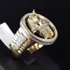 Partihandel-P Guld Silverfärg Egyptisk King Tutankhamen Ring Egypten Farao King Motor Biker Mens Icro Paved Stone Round Rings