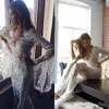 veja através de vestidos de noiva sereia vestidos de noiva sexy de manga longa com aplicação de renda nigeriano árabe vestido de casamento robe de mariee