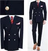 Custom Big Skinny Men Suit Slim Fit Men Wedding Suits Navy Blue Peaked Lapel Double Breasted Formal Men Suits 2 Piece Groom Suit T200303