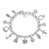 Bracelets à breloques en forme de croix en forme de cœur pour femme, plaqué argent sterling 925, serrure à la mode, étoile, lune, chaîne à maillons en diamant, cadeau pour fille, bijoux avec tampon 21 cm