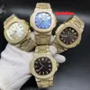 Orologi da uomo con diamanti in oro Cinturino in acciaio inossidabile dorato Orologio da boutique di moda Orologi casual automatici con superficie colorata multi-specifica