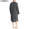 Hommes sommeil Robes rayé à manches longues col en V Homewear 2020 loisirs chemise de nuit confortable peignoirs pyjamas hommes caftan INCERUN S-5X295R