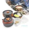 Partihandel-camping köksredskap utomhus resa aluminium matlagning kit picknick för 1-2 person utomhus camping vandring köksartiklar skål potten pan