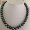 Livraison gratuite noble bijoux précieux 10-11mm collier de perles vert noir 14k