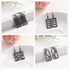 My Shape Stainless Steel Square Long Drop Earrings Vintage Geometric Hollow Dangle Earrings Ear Jewelry Gold Black Ethnic Style