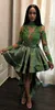 Африканские черные девушки темно-зеленые длинные платья выпускного вечера высокая шея бисерные аппликации Hi-Lo иллюзия назад формальные вечерние платья для вечеринок с драпированной юбкой