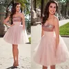 Robe de bal courte à paillettes or Rose, avec jupe bouffante en Tulle Rose clair, robes de soirée pour filles, robes de soirée