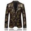 Gold Blazer Men Floral Casual Slim Blazery Przyjazd moda pojedyncza piersi męska kurtka marynarz ps rozmiar maskulino9363294