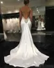 Sexy Ivory Mermaid Dresses Beaded Crystal Backless Spaghetti Straps Satin Ruched Beach Wedding Bride Party Gown