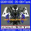+ Tank för Suzuki Black Hot GSXR 1000 1000CC GSX R1000 2005 2006 Kroppsarbetet 300HM.55 GSX-R1000 GSXR-1000 1000 CC K5 GSXR1000 05 06 FAIRING