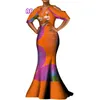 Kobiety African Dresses Wax Drukuj Bazin Riche Dashiki Długa Sukienka Sexy Głębokie Dekolt Ramię Rękawy Rękawy Wedding Party Dress Wy3752