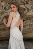 Fantastyczna Syrenka Koronki Plaża Suknie Ślubne Wysokiej Neck Appliqued Backless Suknie Ślubne Sweep Pociąg Szyfon Zroszony Robes De Mariée